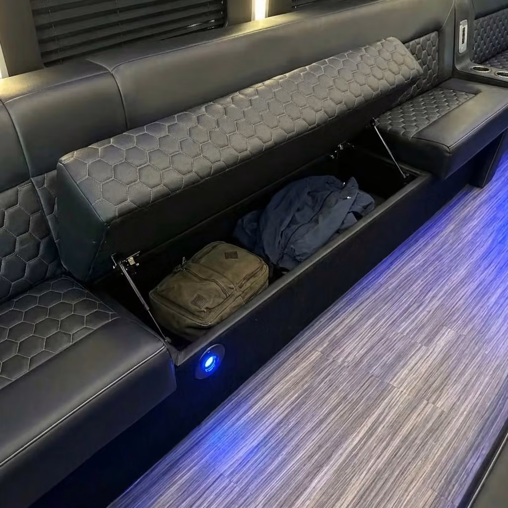 rexburg party bus under seat storage